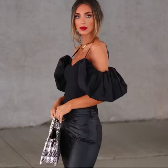 Vici Tops - LEAVE ME SPEECHLESS COLD SHOULDER PUFF SLEEVE TOP